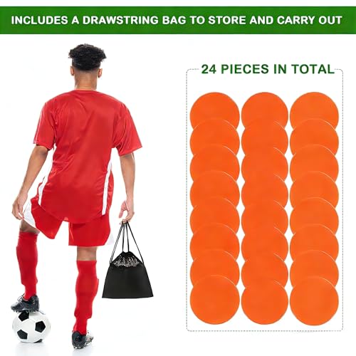 Poly Spots 4 Inch & 9 Inch Non-Slip Flat Cones Spot Markers for Gym Floor - style: Orange 24 Pcs 4inch
