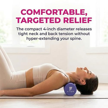 FitOn Foam Roller for Muscle Recovery - Compact and Portable, High-Density Foam Roller for Back Massage & Deep Tissue Relief and Home Exercise, Ideal for Use on Neck & Leg Soreness, 12"x4", Purple