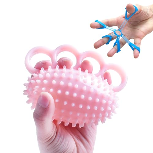 Hand Exerciser Ball and Finger Stretcher, Hand Grip Strengthener Trainer, Squeeze Balls, Wrist Pain Relief (Pink) - color: Pink