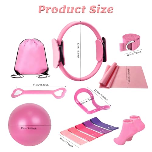 Pilates Equipment Kit for Women - Home Workout Set with Pilates Ring,9.8" Yoga Ball, 5 Resistance Bands, Magic Circle, for Legs, Arms, Thighs, Yoga Set for Beginners