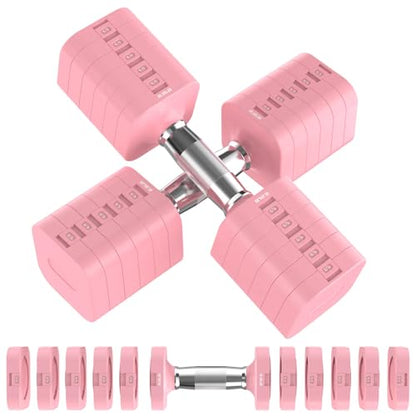 Hezeyferg 30.8LB Adjustable Dumbbell Set, Each Adjustable Weight Dumbbell with 6 Levels 4.4/6.6/8.8/11/13.2/15.4lb, Hand Weights Set for Men/Women Home Gym Exercise Workout - color: Pink