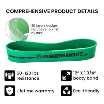 Extra Thick Booty Bands - for Glutes and Legs Workouts - Includes eGuide for Women - Mini Loop Exercise Band Engages Hips, Thighs, Butt, and Abs - 5 Mini Resistance Band Sizes 5-100 lbs