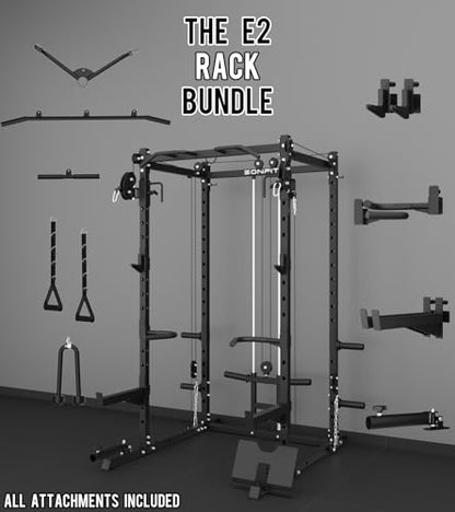 Eonfit E2 Power Cage，1500LB Squat Rack with Cable Crossover System.Multi-Function Power Rack for Home Gym.All-in-One Squat Rack with More Training Attachments