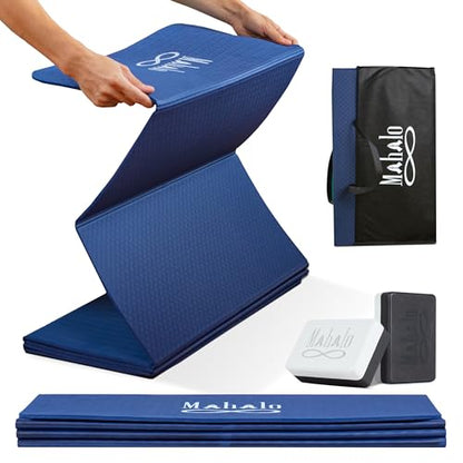 Foldable Yoga Mat + Carry Bag, 6mm 7-fold Workout Mat, Easy to Store, Anti-Slip Folding Exercise Mat for Yoga, Pilates, Home Workouts, and Floor Exercises