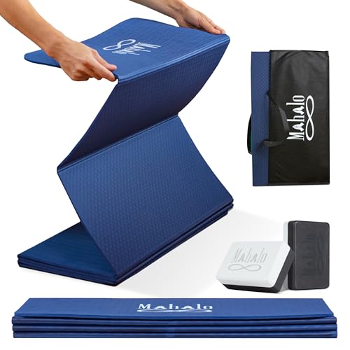 Foldable Yoga Mat + Carry Bag, 6mm 7-fold Workout Mat, Easy to Store, Anti-Slip Folding Exercise Mat for Yoga, Pilates, Home Workouts, and Floor Exercises