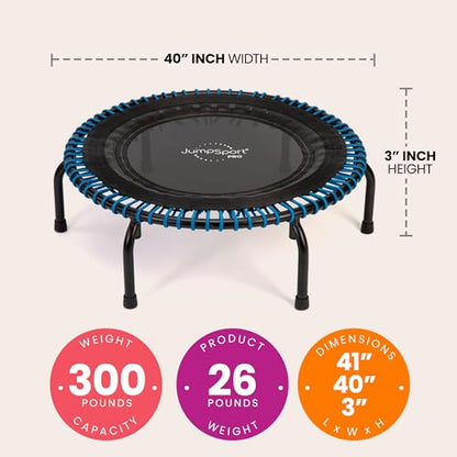 JumpSport 350 PRO 39 Inch Fitness Trampoline Indoor Rebounder Cardio Workout Equipment 300 lb Capacity - color: Black/Blue