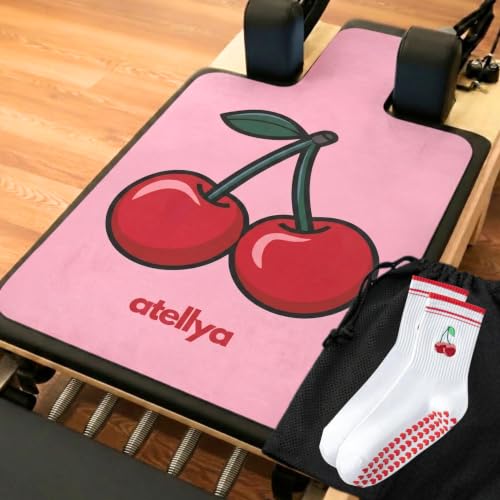 Pilates Reformer Mat Non Slip – Washable Reformer Mat Cover with Grip Socks & Mesh Bag, Sweat Absorbing Pilates Reformer Towel for Studio & Home Use - color: Cherry