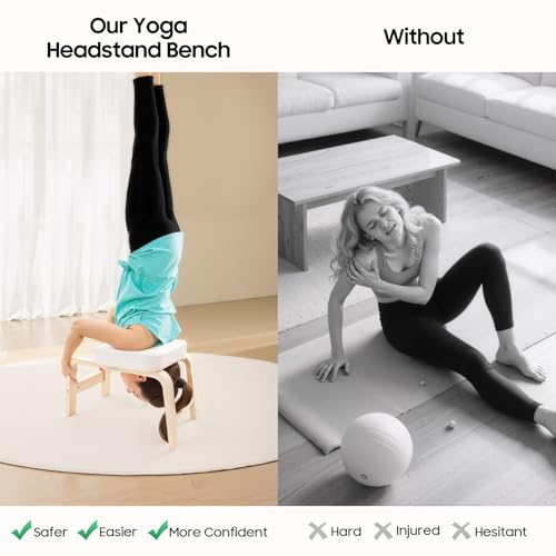 Headstand Bench ,Yoga Headstand Bench for Beginners , Feet Up Trainer Headstand Stool,Inversion Bench,Yoga Chair with Comfort Cushion ,Safe Shoulder Stand & Handstand Tool ,440lb Capacity (White)