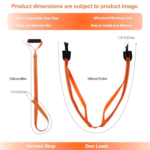 Deer Drag Harness, Deer Drag Rope with Reflective Strip Heavy Duty Hunting Sled Essentials Gear Accessories Double Shoulder Harness for Men Hunting ﻿