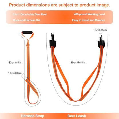 Deer Drag Harness, Deer Drag Rope with Reflective Strip Heavy Duty Hunting Sled Essentials Gear Accessories Double Shoulder Harness for Men Hunting ﻿