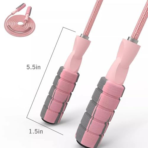 Jump Rope Cotton Adjustable Skipping Weighted jumprope for Women，Adult and Children Athletic Fitness Exercise Jumping Rope (Pink)