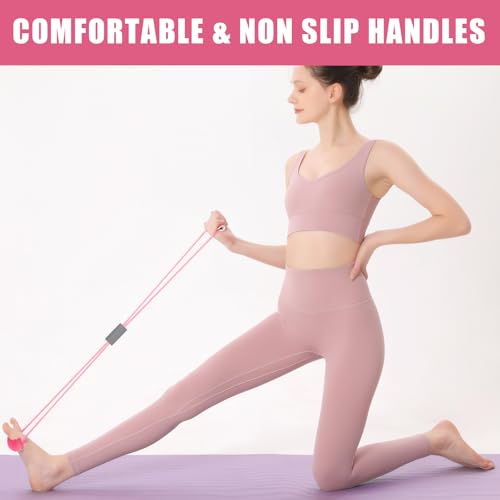 Saludea Resistance Band, 2 PCS with Handles Figure 8 Resistance Band, Yoga Gym Fitness Pulling Rope for Full Body Workout Arms Shoulders Back Legs and Buttocks (Pink)