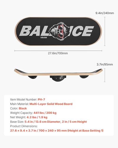 VEVOR Balance Board, Wobble Board Trainer for Adults 3-Level Adjustable Base, Premium Wooden Balance Training Equipment, Slip-Resistant Surface for Core Workout, Standing Desk Exercise, Home Gym, Yoga