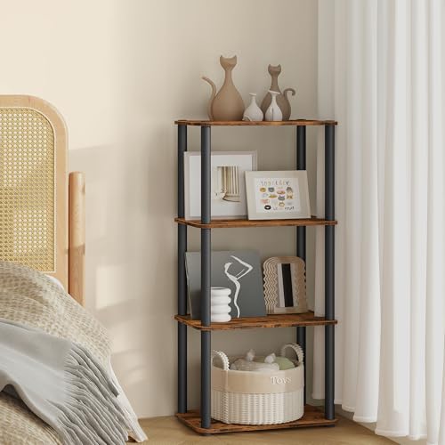 VASAGLE 4-Tier Shelf, Storage Shelves, Bookcase with Shelves, Living Room - color: Rustic Brown + Ink Black, size: 4 Tiers (15"W)