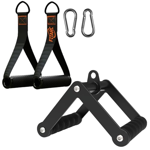 Fitarc Double D Row Handle Cable Attachments for Gym, Non-Slip V Bar Attachment for Home Gym Equipment, T Bar Row Attachment for Back Training, LAT Pulldown Attachments and Cable Machine Attachment - color: Black Exercise Handle & Double D Handle