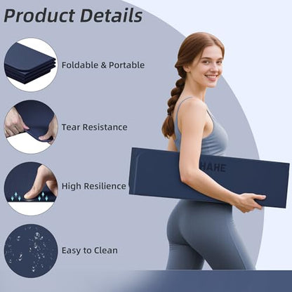Foldable Yoga Mat,74"Lx32"Wx1/3"Thick,Folding Exercise Mat,Non-slip Wide Pilates Mats for Home Workout/Travel, Portable Yoga Mat Thick for Yoga/Pilates/Camping/Floor Exercises