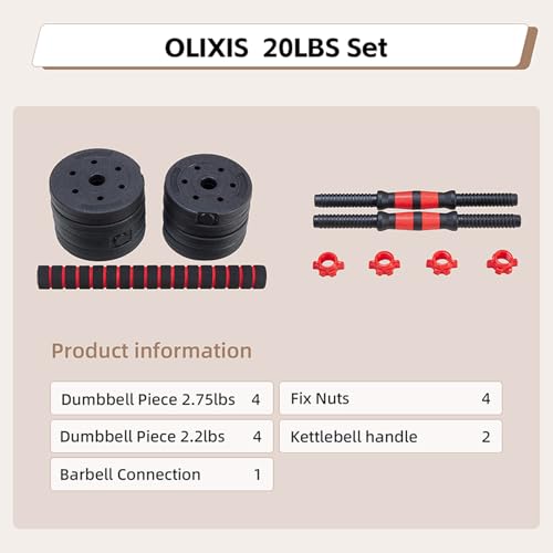 OLIXIS Adjustable Dumbbell Set, 4 IN 1 Changeable Dumbbells, Barbell, Kettlebells and Push Up Stand, Multi-Functional Exercise and Fitness for Home Gym