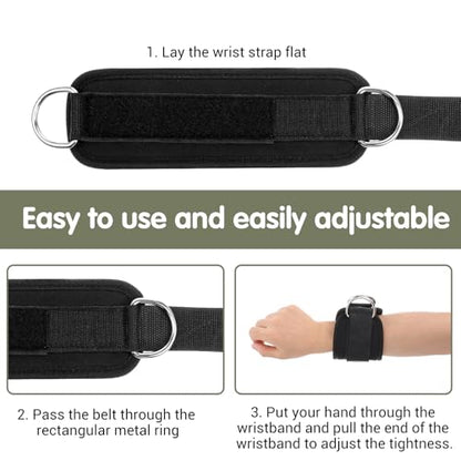 2 Pcs Wrist Cuffs Lifting Straps with D Rings, Weight Lifting Straps Wrist Strap for Weightlifting Adjustable Gym Weightlifting Strap for Cable Machines Strength Training Bodybuilding Deadlifting