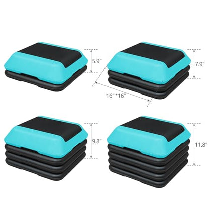 16" x 16" High Aerobic Step Aerobics Stepper Platform with 4 Risers, Exercise Workout Stepper, Home Gym Equipment, Fitness Step Platform, Adjustable Aerobic Stepper - color: Blackish Green