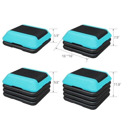 Height-Adjustable Step Aerobics Platform Fitness Equipment Stepper Trainer Exercise Step Platform with 4 Riser Green