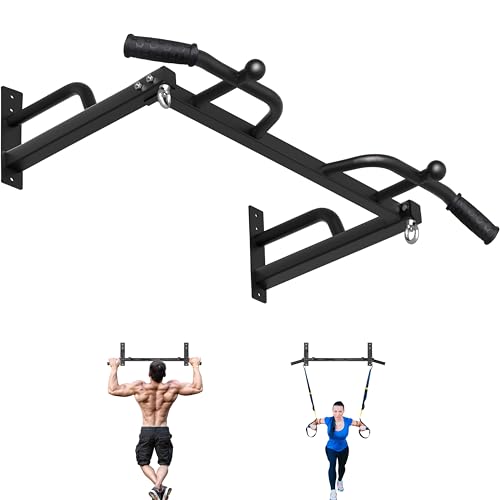 Wall Mounted Pull Up Bar - Heavy Duty Chin Up Bar, Pull-Up Bar for Garage, Joist, Wall Mount - Multifunctional Fitness Bar, Supports up to 600 Lbs - color: Multigrip-Black