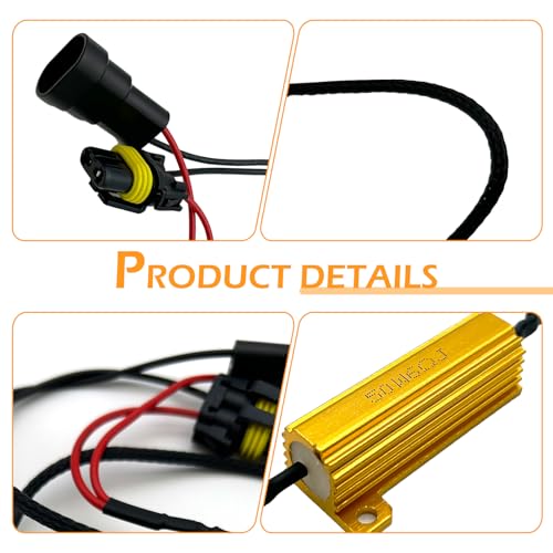 2 PCS Car LED Light Bulb Decoder, 9005/9006 LED Load Resistor Kit, Car Light Bulb Relay Harness Adapter, Anti Flicker Error Decoder, Universal for Most Cars (Black) - color: Black