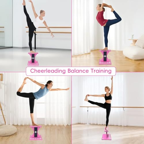 Cheerleading Balance Trainer, Wooden Cheer Equipment Stunt Trainer Practice, Pink Cheer Flyer Stand Balance Board for Core Strength, Stability & Body Control