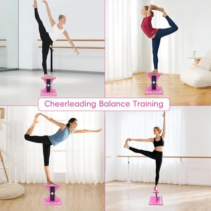Cheerleading Balance Trainer, Wooden Cheer Equipment Stunt Trainer Practice, Pink Cheer Flyer Stand Balance Board for Core Strength, Stability & Body Control