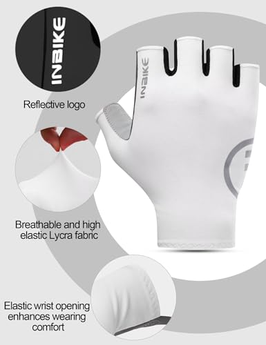 INBIKE Cycling Gloves for Men Women, Breathable Bike Gloves Lightweight Half Finger Biking Glove Mountain Road Bicycle - color: White, size: Medium