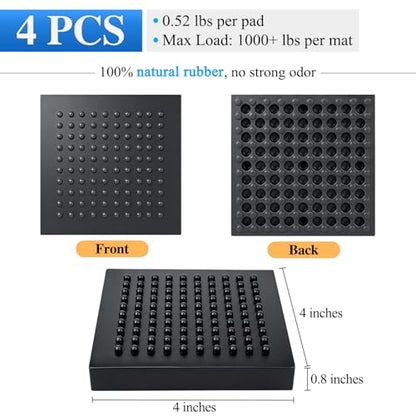 Heavy Duty Exercise Equipment Mat Pads Natural Rubber, 0.8 Thick 4 x 4 Inches 4 Pcs Non Slip Noise Reduction Anti Vibration Treadmill Stationary Bike Mats, Steel Embedded Pads for Hardwood Floors - size: 4''x 4'', 4pcs