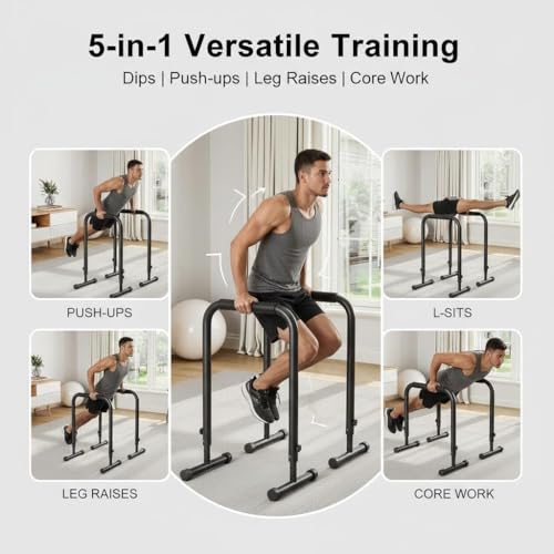 Adjustable Dip Bars, 440LBS Heavy Duty Dip Station for Home Gym, Stable Calisthenics Bars with Anti-Slip Grips for Upper Body Workout, Push Up Bars Portable Dip Stand (32"-36" Height)