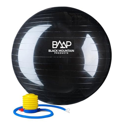 Black Mountain Products Exercise Stability Yoga Ball, Foot Pump, Ball Plug, Plug Puller, 2000 Lbs Static Weight Capacity Antiburst - color: Black, size: 55cm