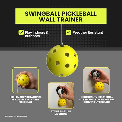 Swingball Solo Pickleball Trainer Set – Wall Mount Rebounder with Real Ball Tether – Indoor/Outdoor Practice Partner for All Skill Levels – Perfect Solo Training Aid - No Paddle Included, Ages 6+