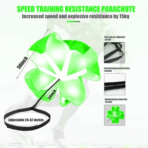 Running Speed Chute Resistance Parachute 56 inch Powerchute Umbrella Training Sprint Power Soccer Trainer for Runner, Football, Soccer Drilling