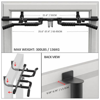 HANZO Doorway Pull Up Bar Set with Suspension Straps – Multi-Grip Chin Up Bar for Home Gym – No Screws, Strength Training Workout Bar, Door Gym Pullup Bar