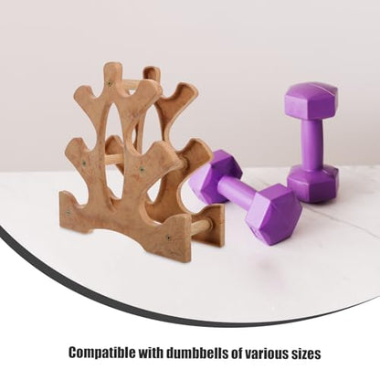 IMIKEYA Three-tier Wooden Dumbbell Rack Stand for Home Gym Organization, Compact Weight Storage Shelf with Kettlebell Saddle, Space-saving Fitness Equipment Holder for Strength Training