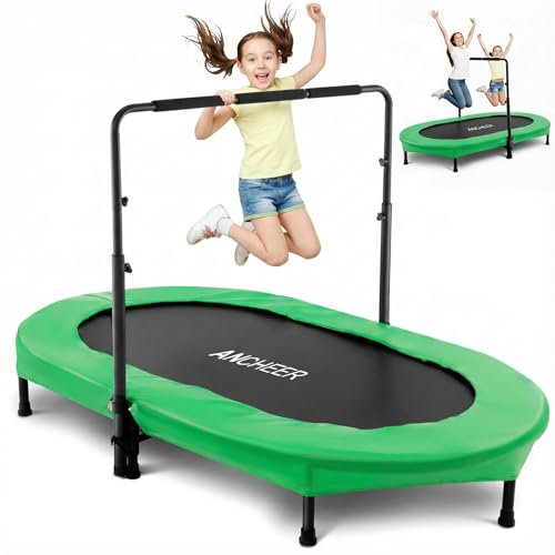 ANCHEER Trampoline for Kids, Toddler Trampoline Indoor Sports and Outdoor Games 56" Kids Rebounder 220LBS Capacity with Adjustable Safety Handrail Foldable Jumper for Boys and Girls