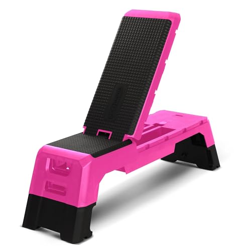 HolaHatha Compact Portable Aerobic Step Platform Exercise Fitness Equipment, Cardio Stepper with Adjustable Height for Home Gym - color: Pink