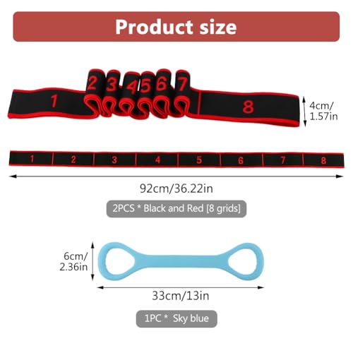 8-Section Elastic Training Band, 3 PCS Elastic Yoga Stretching Strap, Professional Resistance Bands, Exercise Bands Set for Pilates, Rehabilitation and Yoga