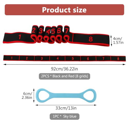 8-Section Elastic Training Band, 3 PCS Elastic Yoga Stretching Strap, Professional Resistance Bands, Exercise Bands Set for Pilates, Rehabilitation and Yoga