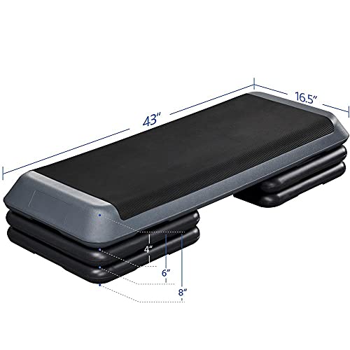 Yaheetech Aerobic Stepper, 4-6-8in Height-Adjustable Aerobic Exercise Step Platform Health Club Size w/Risers & Non-Slip Surface & Non-Marking Feet for Home Gym Workout & Training