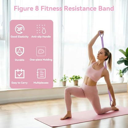 Figure 8 Resistance Bands for Women, 3 Pack Exercise Workout Bands for Arms, Shoulders, Back, Legs Stretching, Yoga, Pilates, Strength Training, Home Gym Fitness Elastic Fitness Band for Working Out