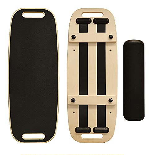 Balance Board, Stability Core Trainer, Training Board for Exercise, Fitness, Non-Slip Deck and Roller, with Adjustable Stoppers