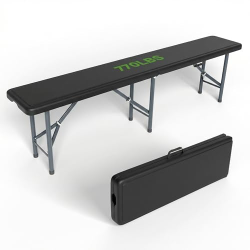 6FT Folding Bench - Safety Lock Button, 770lbs Heavy Duty Capacity with Wider Carrying Handle, Foldable Portable Bench for Outdoor, Picnic, Storage and Camping - Black, 1 Pack - color: Black, size: 1 PACK