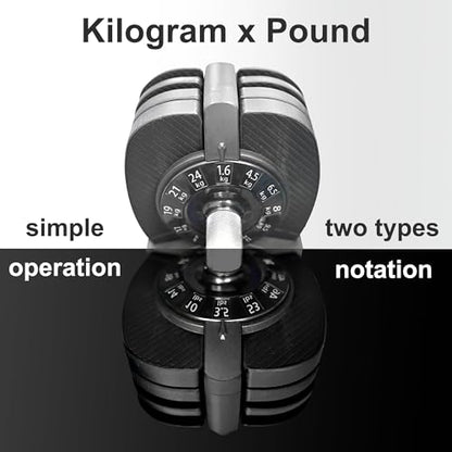 BODYTECH 53LBS/24KG Quick Adjust Dumbbell - 1-Second Weight Change & Safety Lock | Sweat-Proof Metal Grip | Space Saving Home Gym Equipment