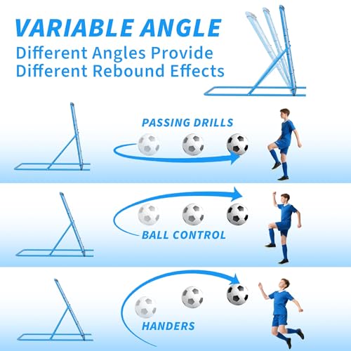 IDEALHOUSE 2-in-1 Soccer Rebounder Net and Goal, 4x4 FT Bounce Back Trainer with 3 Adjustable Angles, Durable Steel Frame, Portable Practice Equipment for Youth & Adults, Blue
