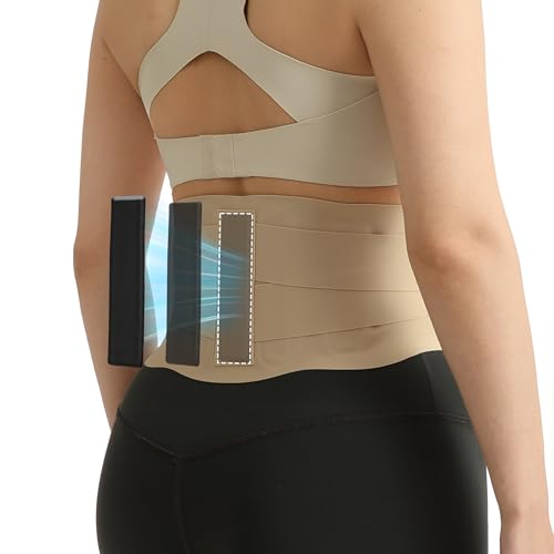 RANDY SUN Structured Waist Support Belt, Ultra Thin Back Brace with Ergonomic EVA Pad, Invisible Lumbar Support for Women & Men, Work & Daily Use Light Taupe L(Waist:31"-36")