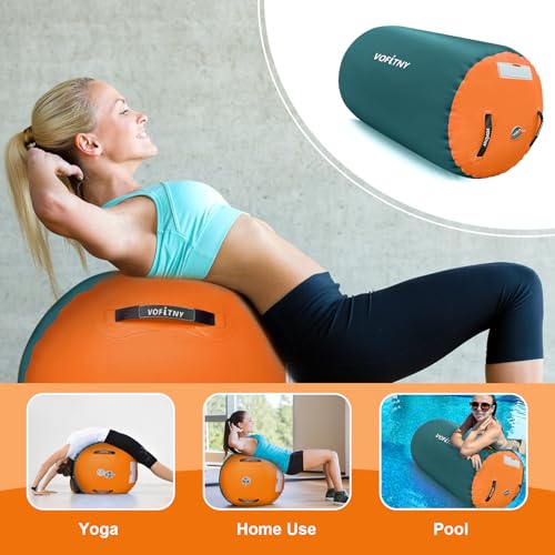 VOFiTNY Gymnastics Air Barrel Tumbling Equipment Back Handspring Trainer - color: Green/Orange NoPump, size: 2.6'L x 1.55'D