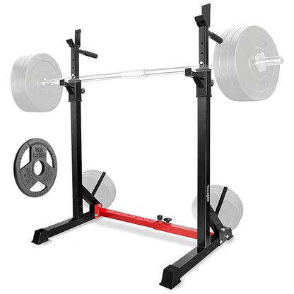 Yes4All Squat Rack for Home Gym, Adjustable Barbell Stand Rack, Multi-Function Weight Lifting, Dip Bar Station, Bench Press Rack Stand, Weight Plate Storage - Capacity Up to 600LBS - color: Adjustable Squat Rack - Black & Red - 690 lbs