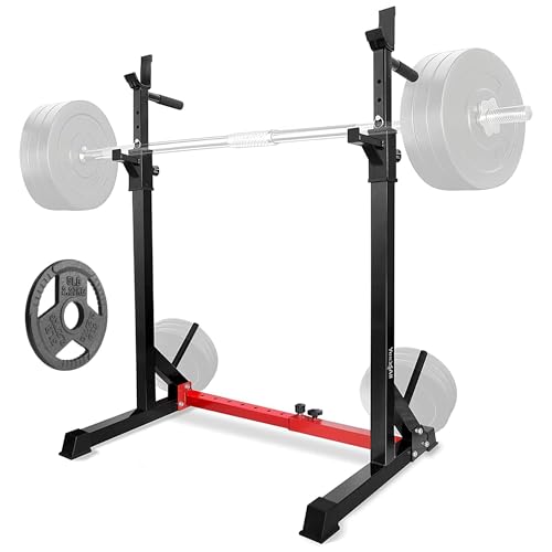 Yes4All Squat Rack for Home Gym, Adjustable Barbell Stand Rack, Multi-Function Weight Lifting, Dip Bar Station, Bench Press Rack Stand, Weight Plate Storage - Capacity Up to 600LBS - color: Adjustable Squat Rack - Black & Red - 690 lbs